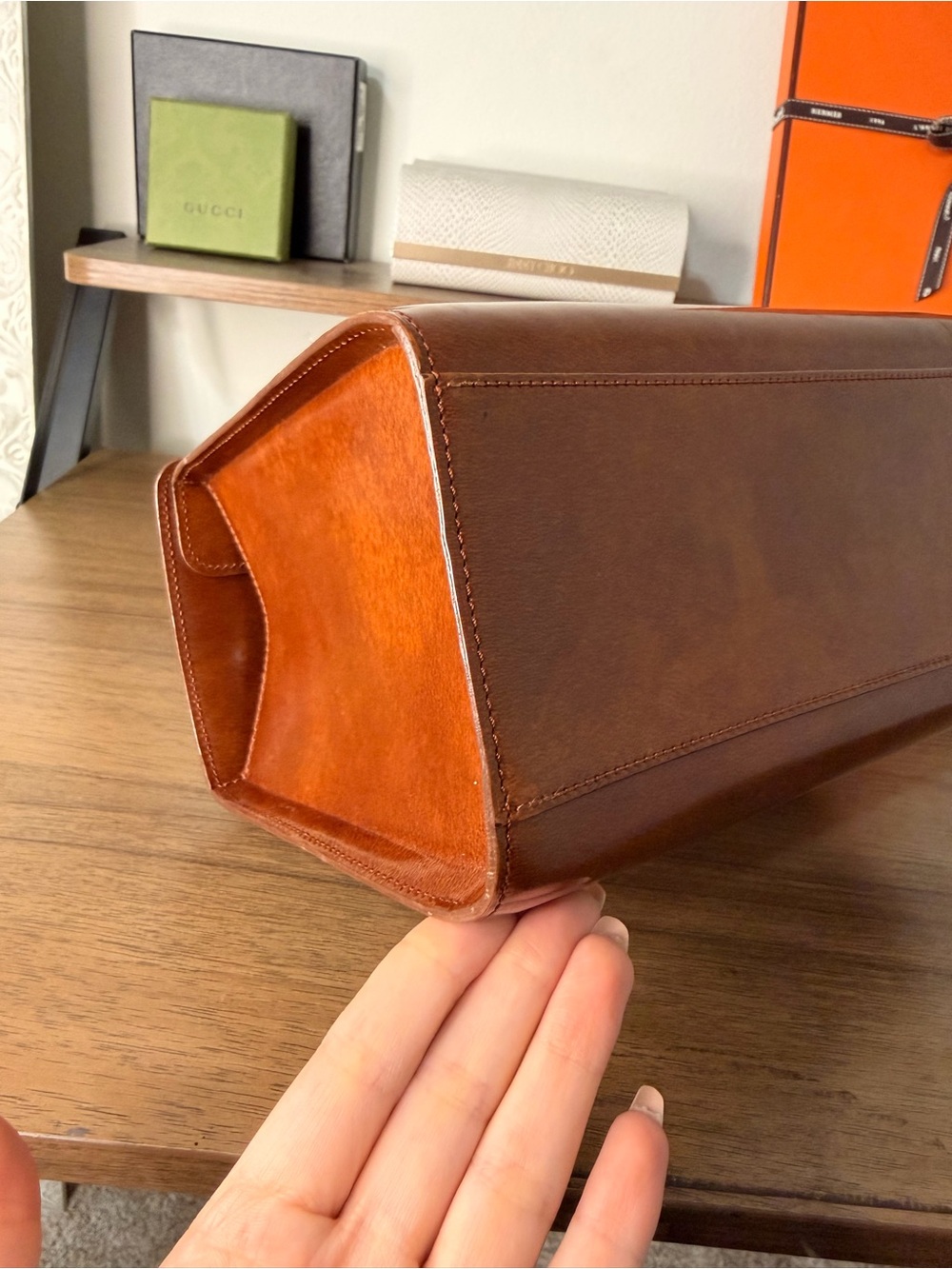 AUTHENTIC - Vintage Cartier Panthère Brown Leather Handbag - Picture 9 of 17